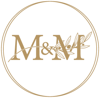 Logotipo boda Monserrat y Miguel Angel, monograma M&M dorado con rama de olivo